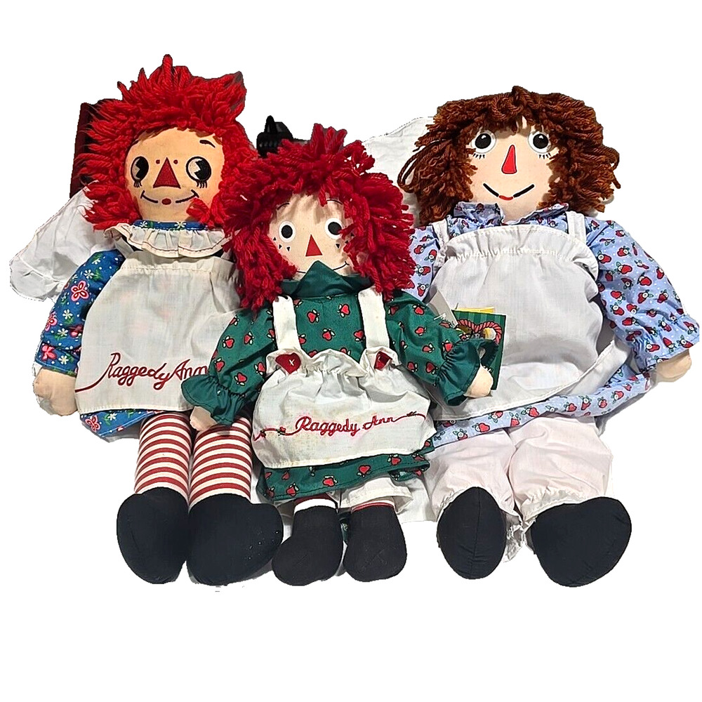 Lot of 3 Vintage Raggedy Ann Applause Snowden Classic Rag Doll Plush Stuffed Toy